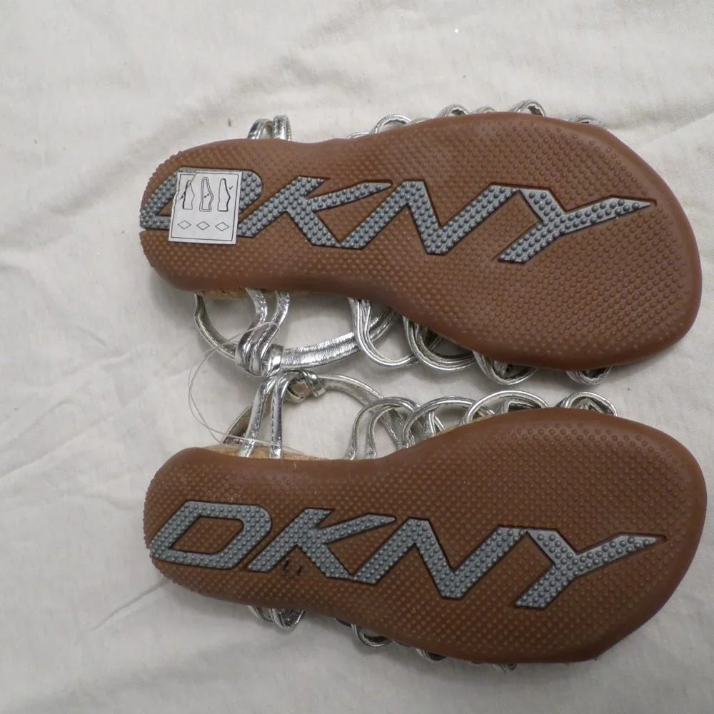 DKNY Silver Strap Sandals W/ Brown Bottoms Girls Size 12